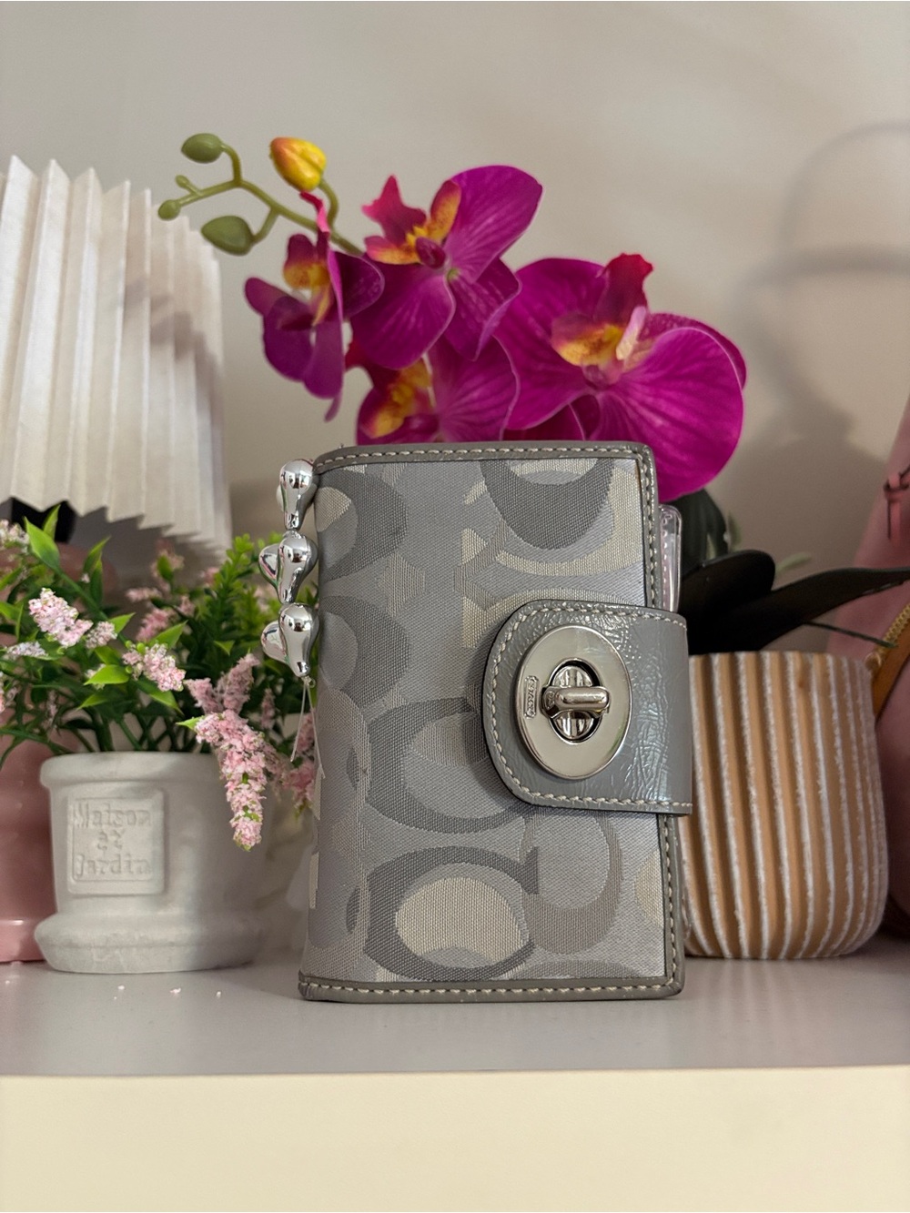 Journal wallet Coach Gray Signature Turnlock Wallet journal